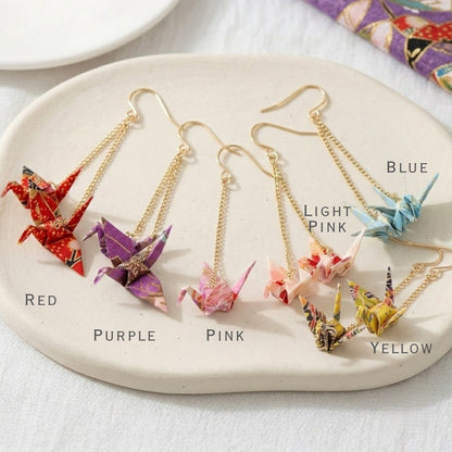 Elegant Origami Crane Dangle Earrings | Waterproof Coated Paper, Surgical Steel Hooks
