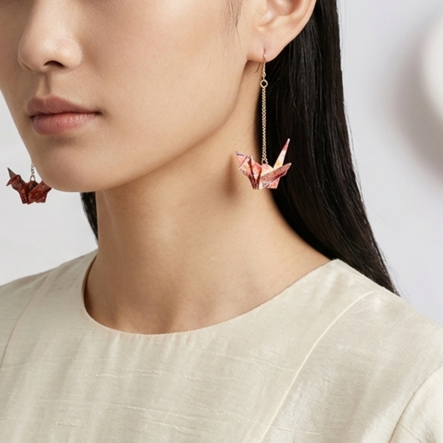 Elegant Origami Crane Dangle Earrings | Waterproof Coated Paper, Surgical Steel Hooks
