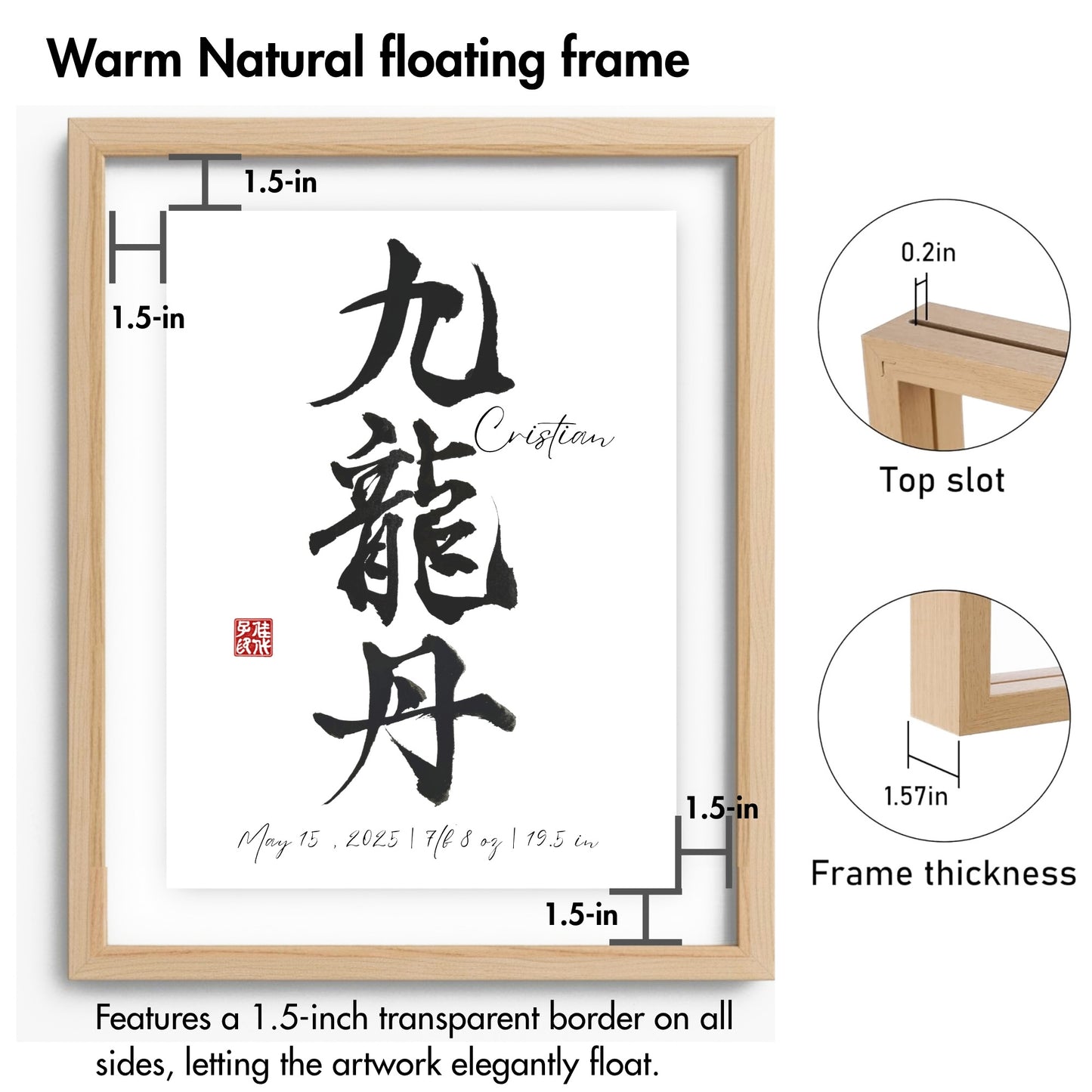 Custom Japanese Calligraphy ”Meimeisho” Art - Personalized Kanji Name & Birth Stats