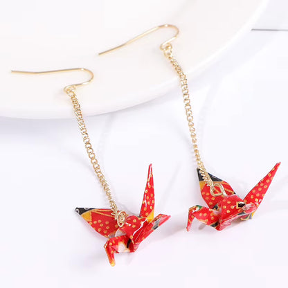 Elegant Origami Crane Dangle Earrings | Waterproof Coated Paper, Surgical Steel Hooks