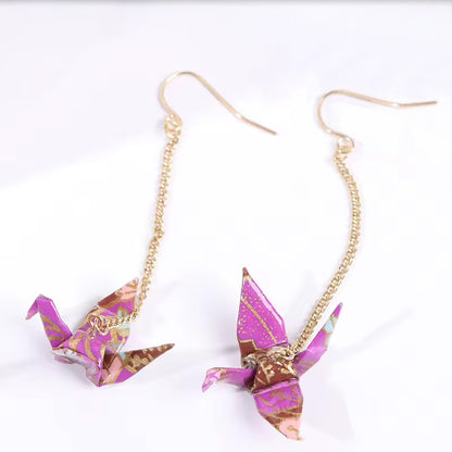 Elegant Origami Crane Dangle Earrings | Waterproof Coated Paper, Surgical Steel Hooks