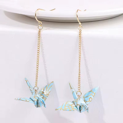 Elegant Origami Crane Dangle Earrings | Waterproof Coated Paper, Surgical Steel Hooks