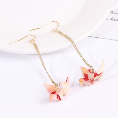 Elegant Origami Crane Dangle Earrings | Waterproof Coated Paper, Surgical Steel Hooks