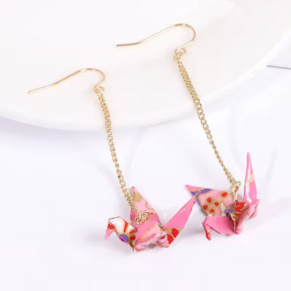 Elegant Origami Crane Dangle Earrings | Waterproof Coated Paper, Surgical Steel Hooks