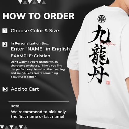 Personalized Kanji T-Shirt, Hand-Painted Japanese Calligraphy Tee, Front and Back