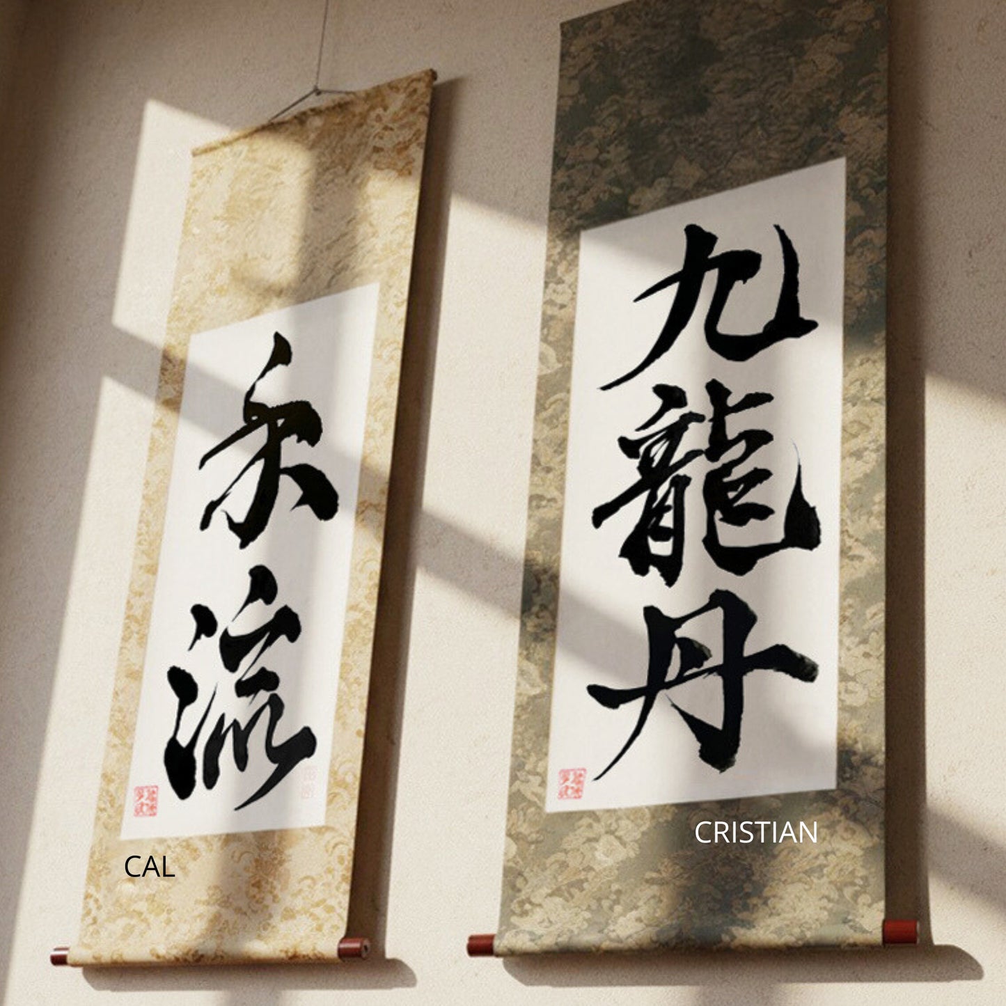 Custom Japanese Calligraphy Hanging Scroll : Personalized Kanji Name Gift
