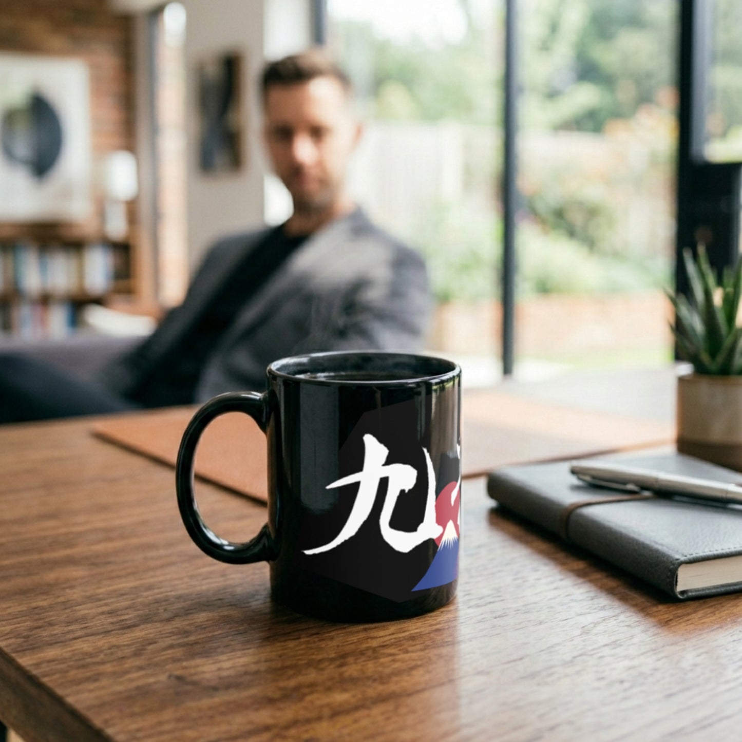 Custom Japanese Calligraphy Black Mug | Hand-Painted Kanji Art
