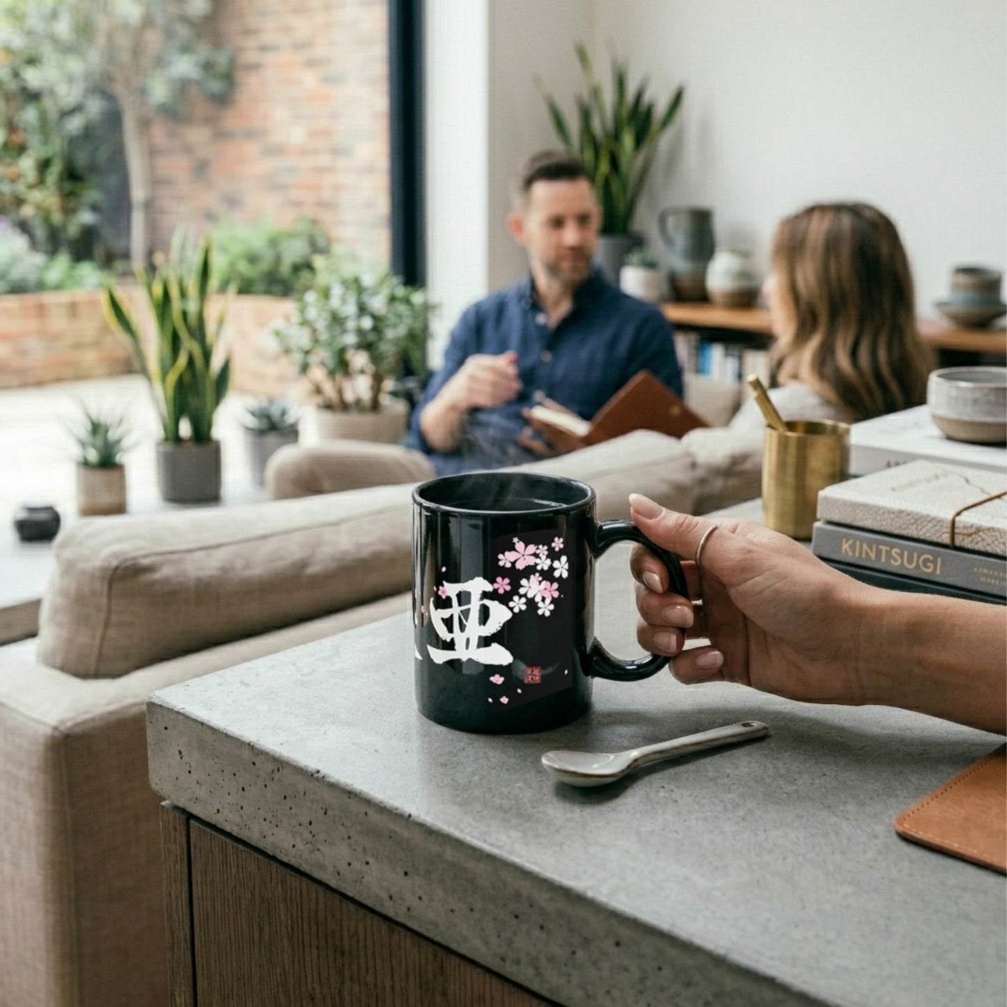 Custom Japanese Calligraphy Black Mug | Hand-Painted Kanji Art