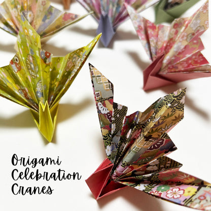 Handmade Origami Celebration Cranes (Iwai-zuru) | Japanese Kimono Pattern