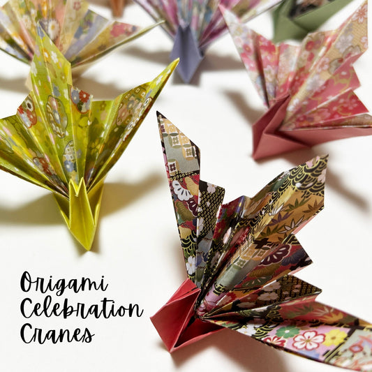 Handmade Origami Celebration Cranes (Iwai-zuru) | Japanese Kimono Pattern