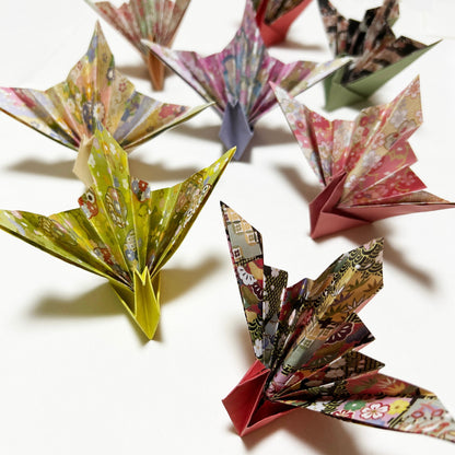 Handmade Origami Celebration Cranes (Iwai-zuru) | Japanese Kimono Pattern