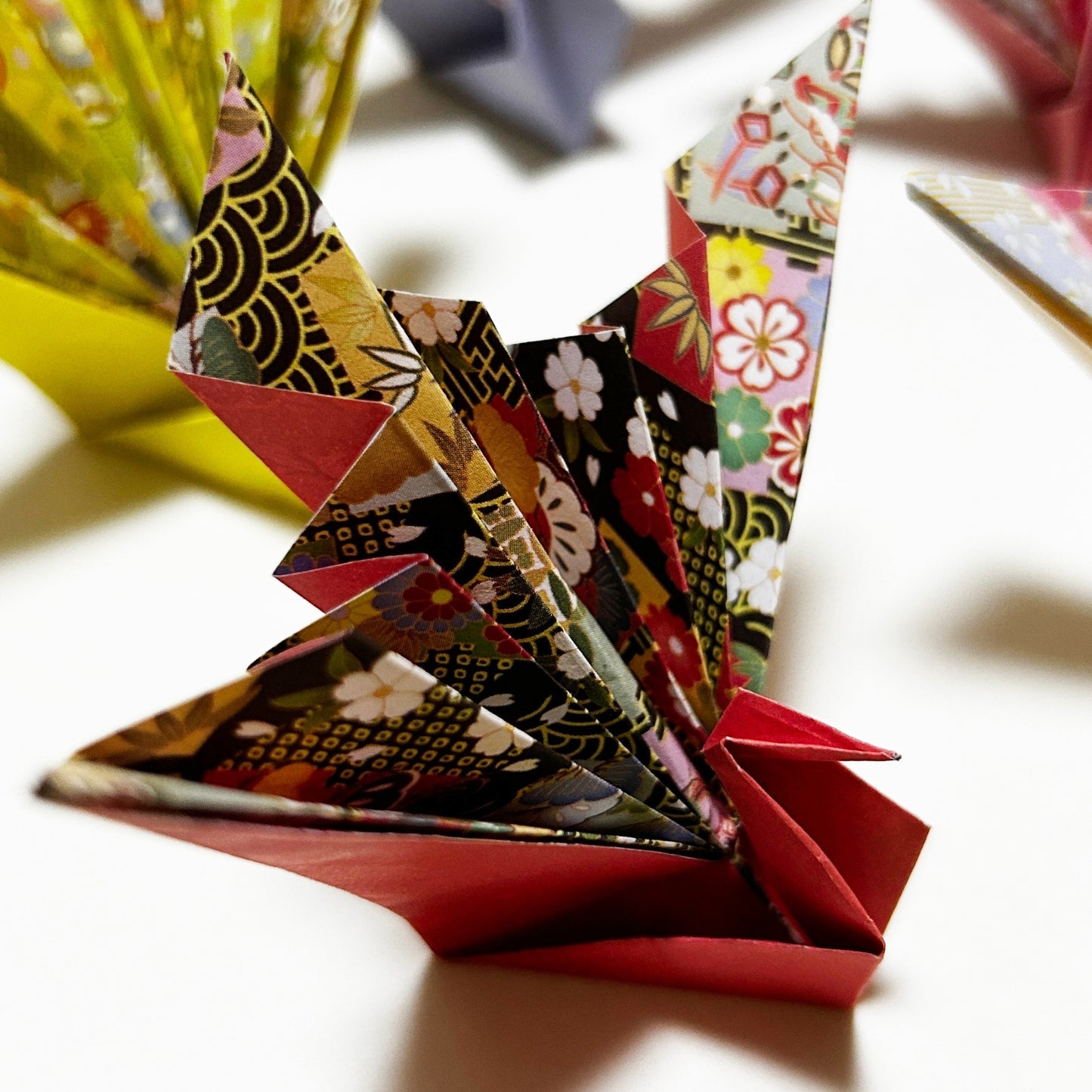 Handmade Origami Celebration Cranes (Iwai-zuru) | Japanese Kimono Pattern