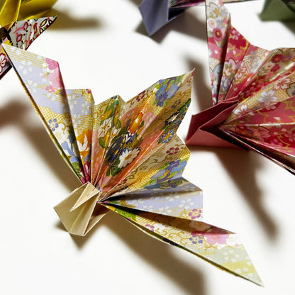 Handmade Origami Celebration Cranes (Iwai-zuru) | Japanese Kimono Pattern