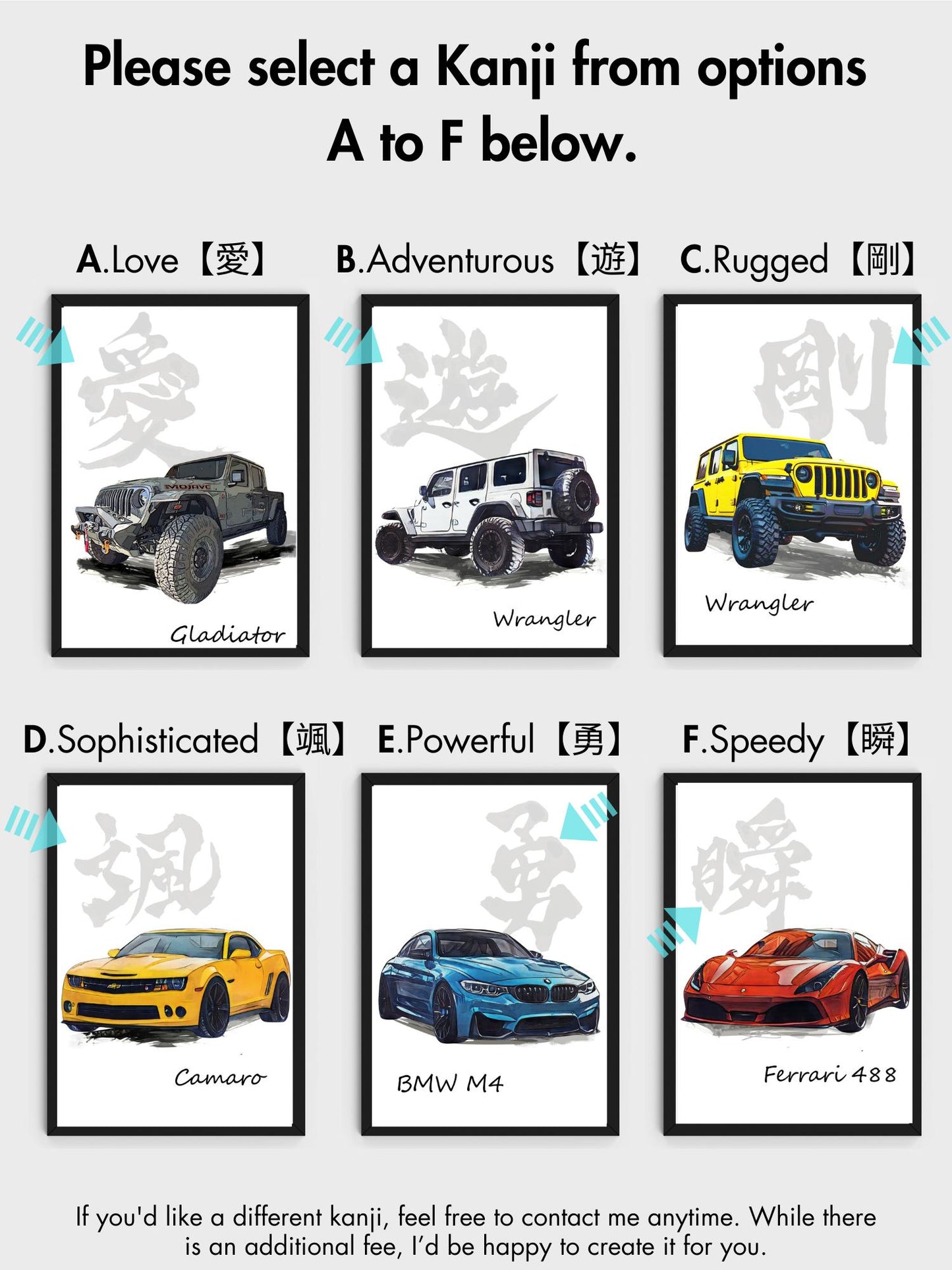 Custom Kanji Car Portrait: Personalized Vehicle Wall Art