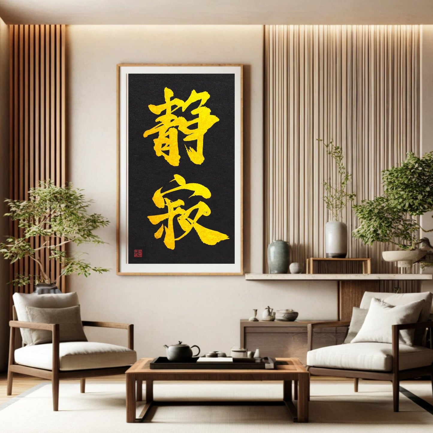 Custom Kanji Calligraphy Art: Black & Gold