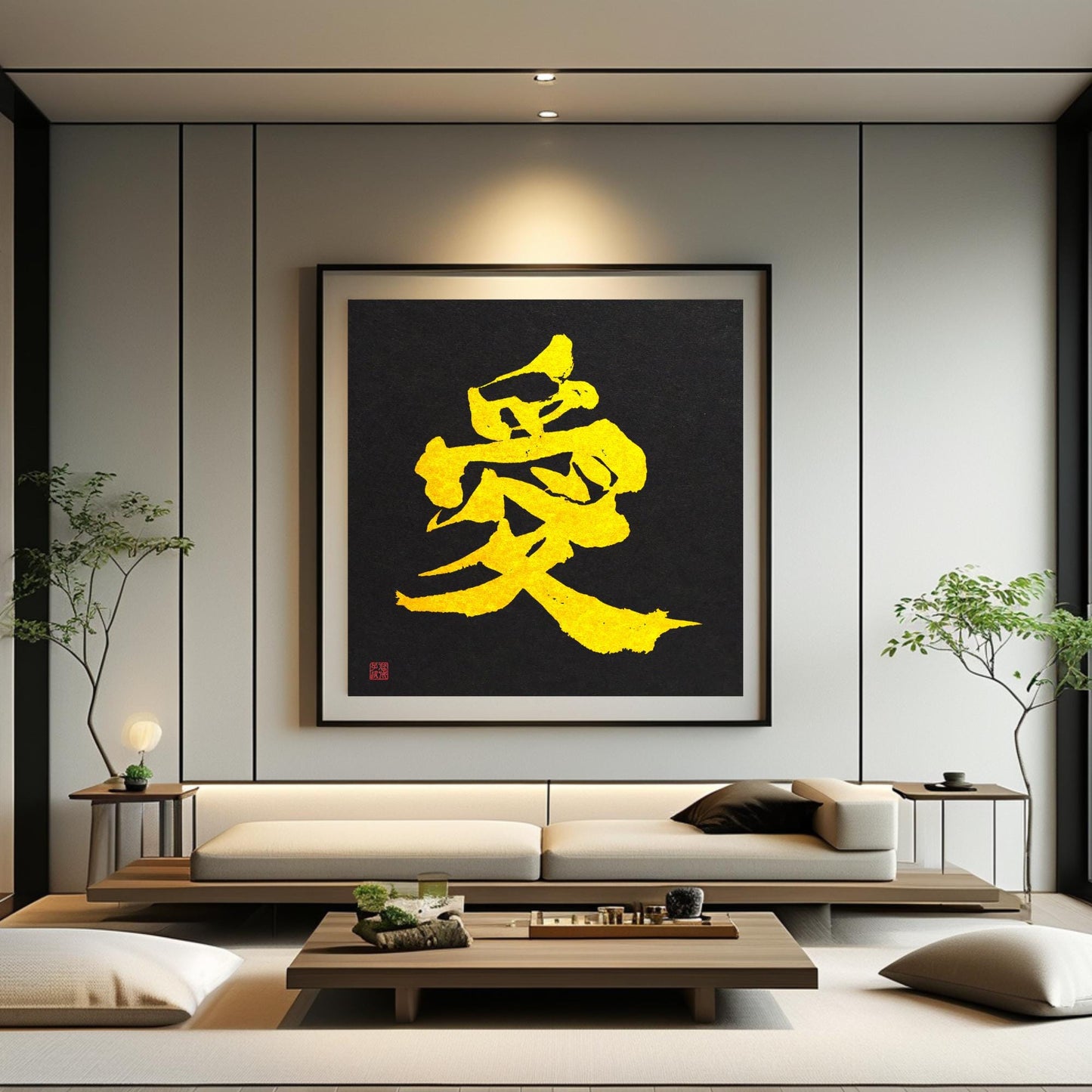 Custom Kanji Calligraphy Art: Black & Gold