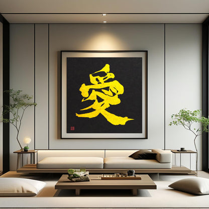 Custom Kanji Calligraphy Art: Black & Gold