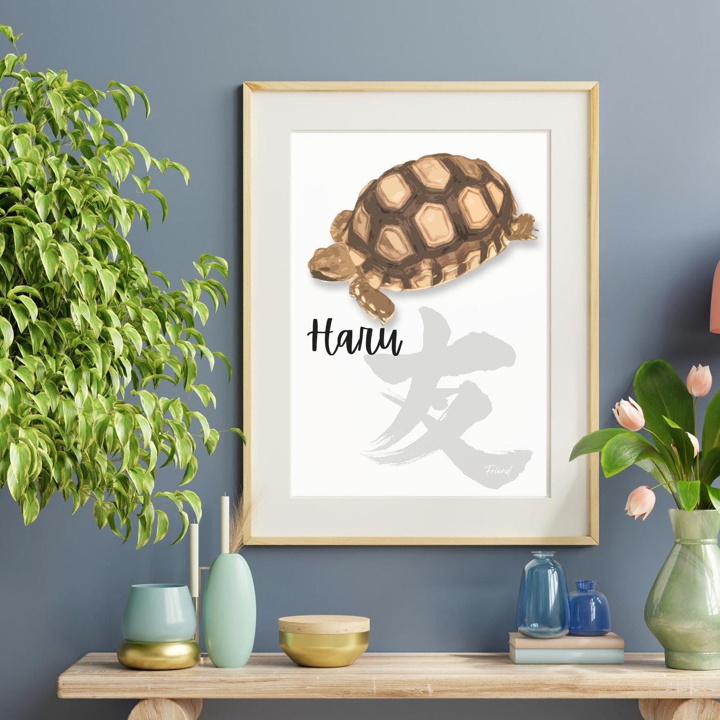Custom Pet Portrait with Kanji Calligraphy: Unique Wall Art