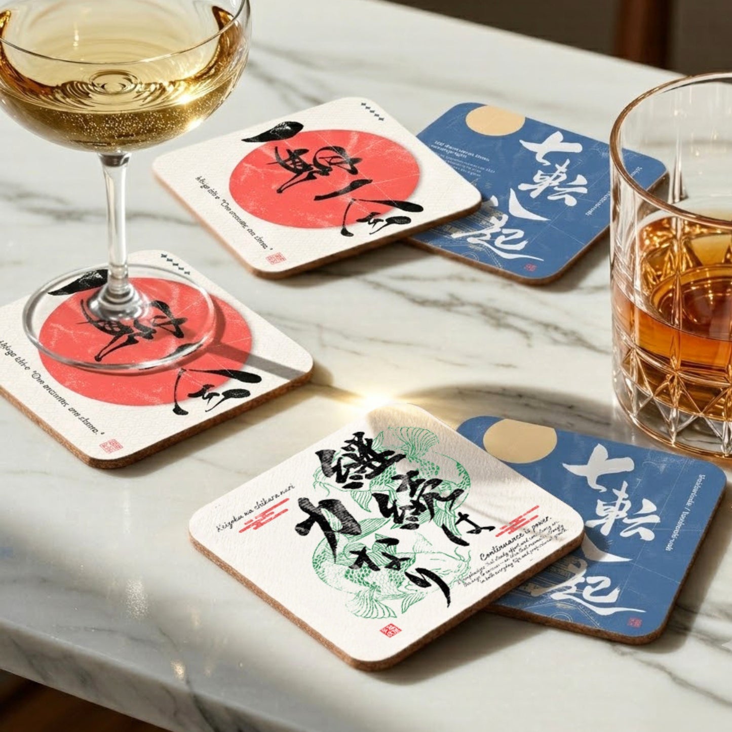 Japanese Kanji Calligrapy Cork Coaster – Choose Your Design – Zen, Wa, Love, Sushi