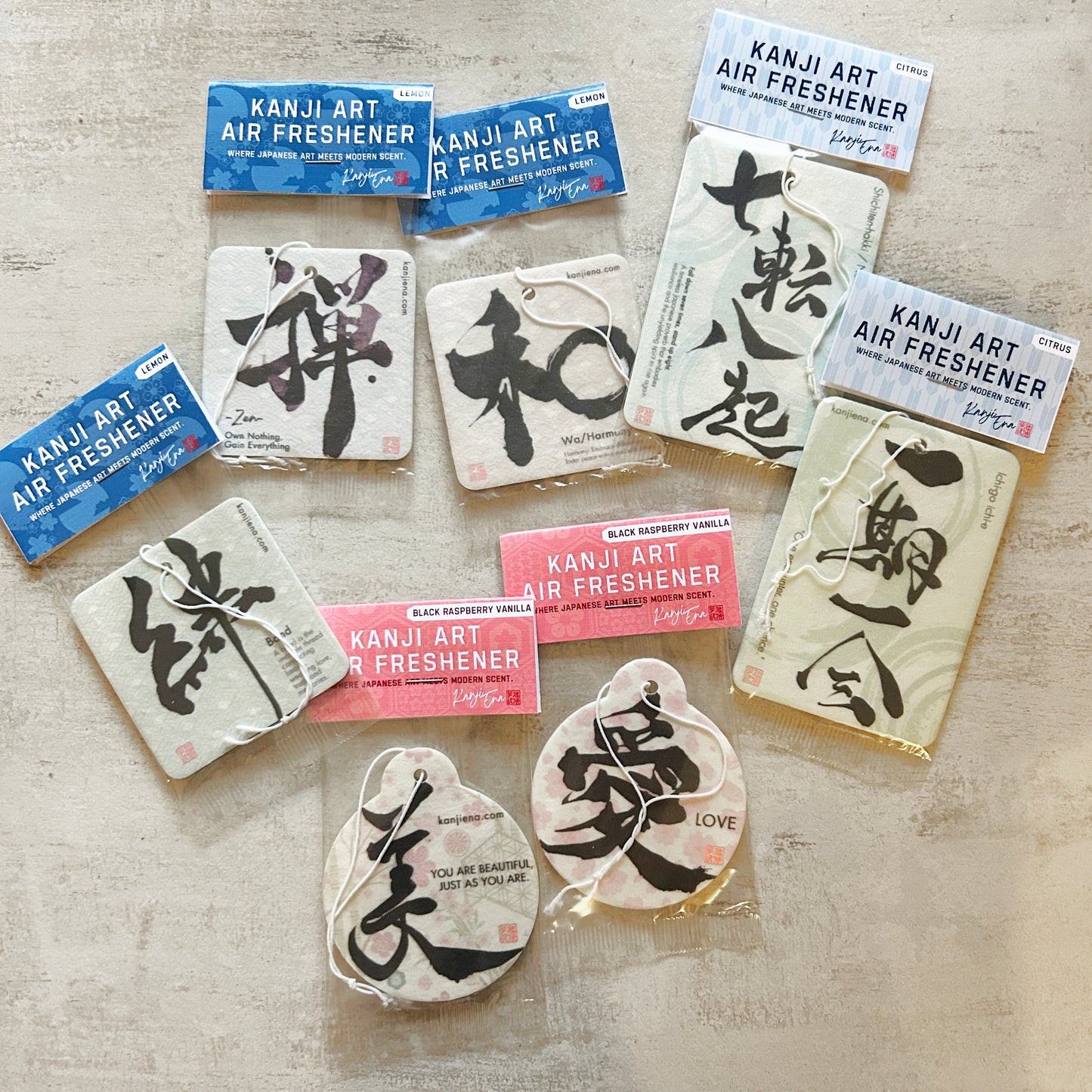 Japanese Kanji Air Freshener – Zen, Love, Ichigo Ichie – Choose Your Shape